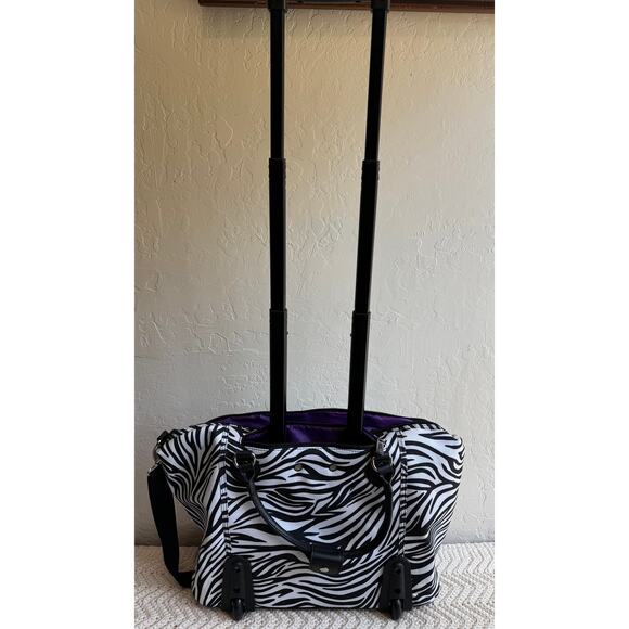 NEW Carry On Friendly Rolling Travel Bag Zebra Print Wheeled Duffel Luggage - Picture 7 of 10